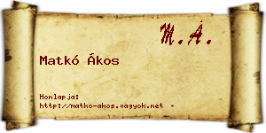 Matkó Ákos névjegykártya